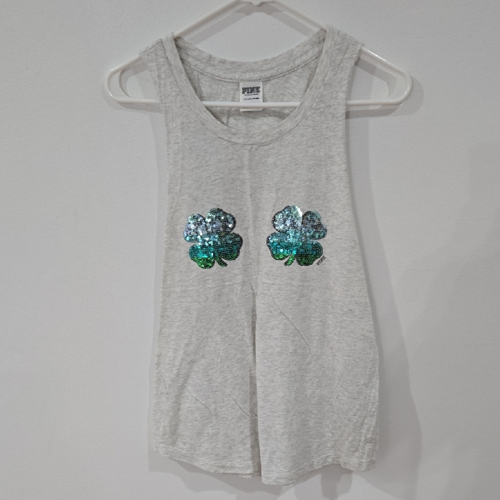 PINK Victoria's Secret Sz S/P Gray Shamrock Tank Top
